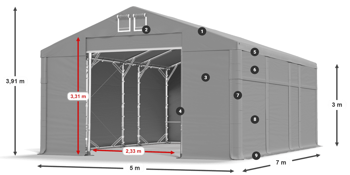Tető: FR 620 PVC Falak: MS 580 PVC 3 m jelmagyarázat