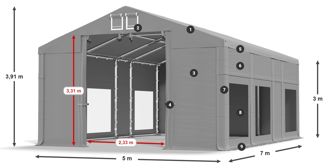 Tető: FR 620 PVC Falak: MS 580 PVC 3 m jelmagyarázat