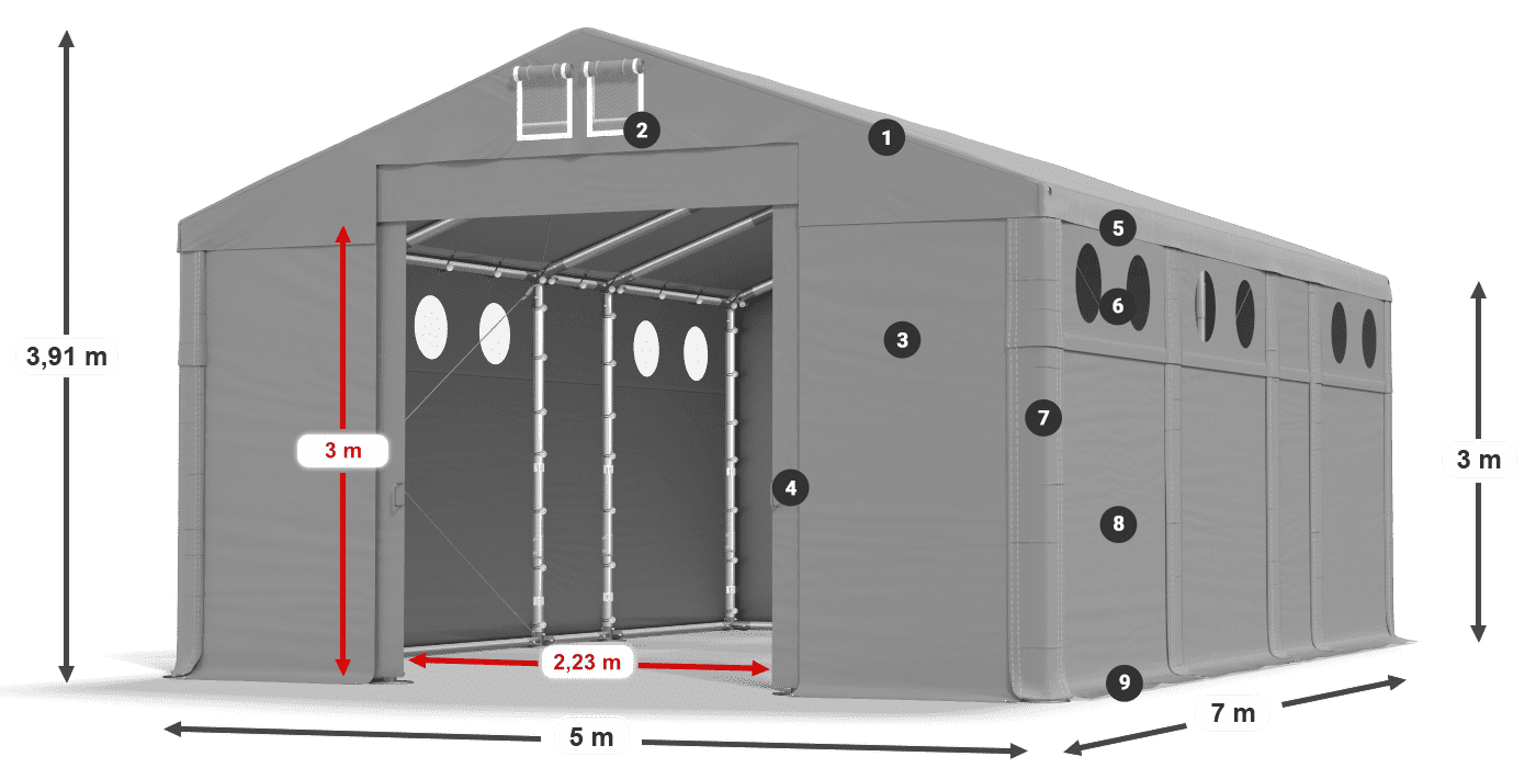 Tető: FR 620 PVC Falak: MS O 580 PVC 3 m jelmagyarázat