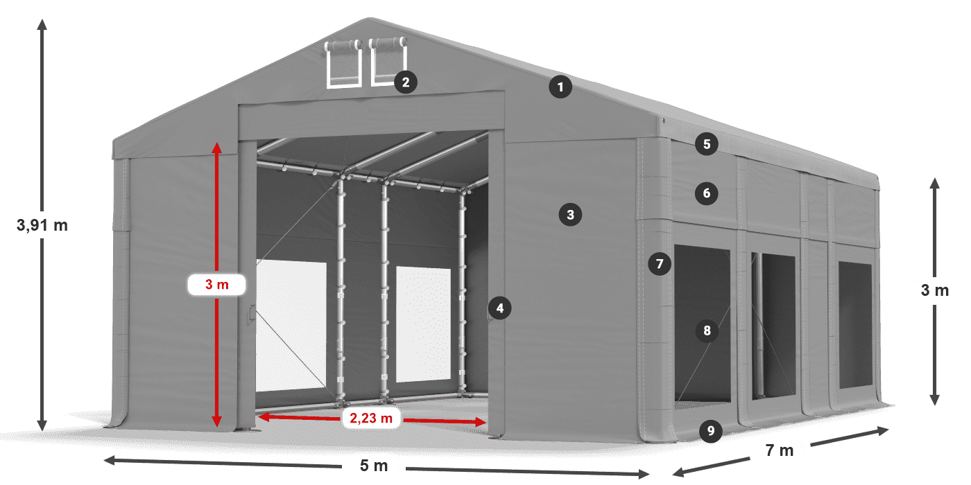 Tető: FR 620 PVC Falak: MS 580 PVC 3 m jelmagyarázat
