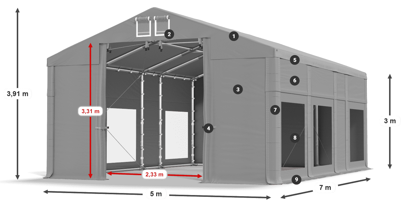 Tető: FR 620 PVC Falak: MS 580 PVC 3 m jelmagyarázat