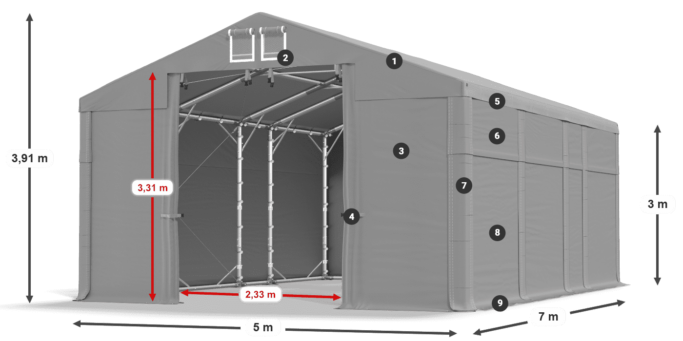 Tető: FR 620 PVC Falak: SD 500 PVC 3 m jelmagyarázat