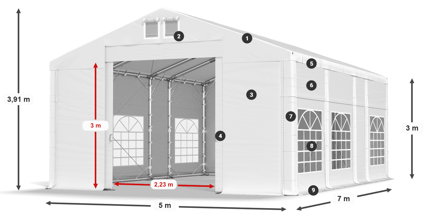 Tető: FR 620 PVC Falak: SD 500 PVC 3 m jelmagyarázat