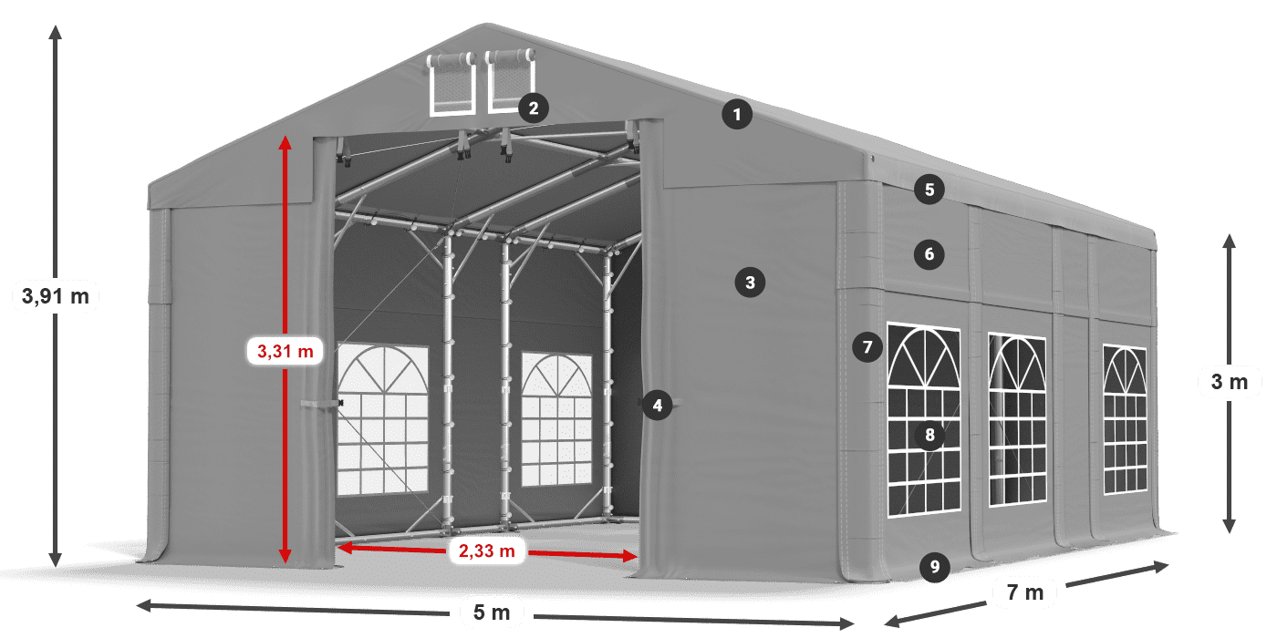 Tető: FR 620 PVC Falak: SD 500 PVC 3 m jelmagyarázat