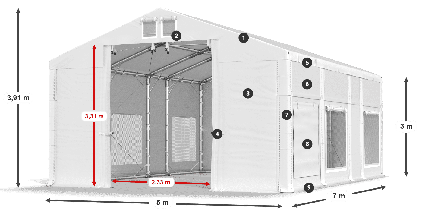 Tető: FR 620 PVC Falak: SD 500 PVC 3 m jelmagyarázat
