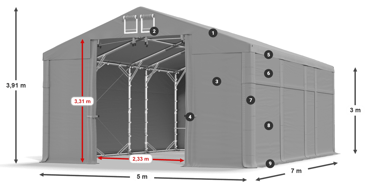 Tető: FR 620 PVC Falak: SD 500 PVC 3 m jelmagyarázat