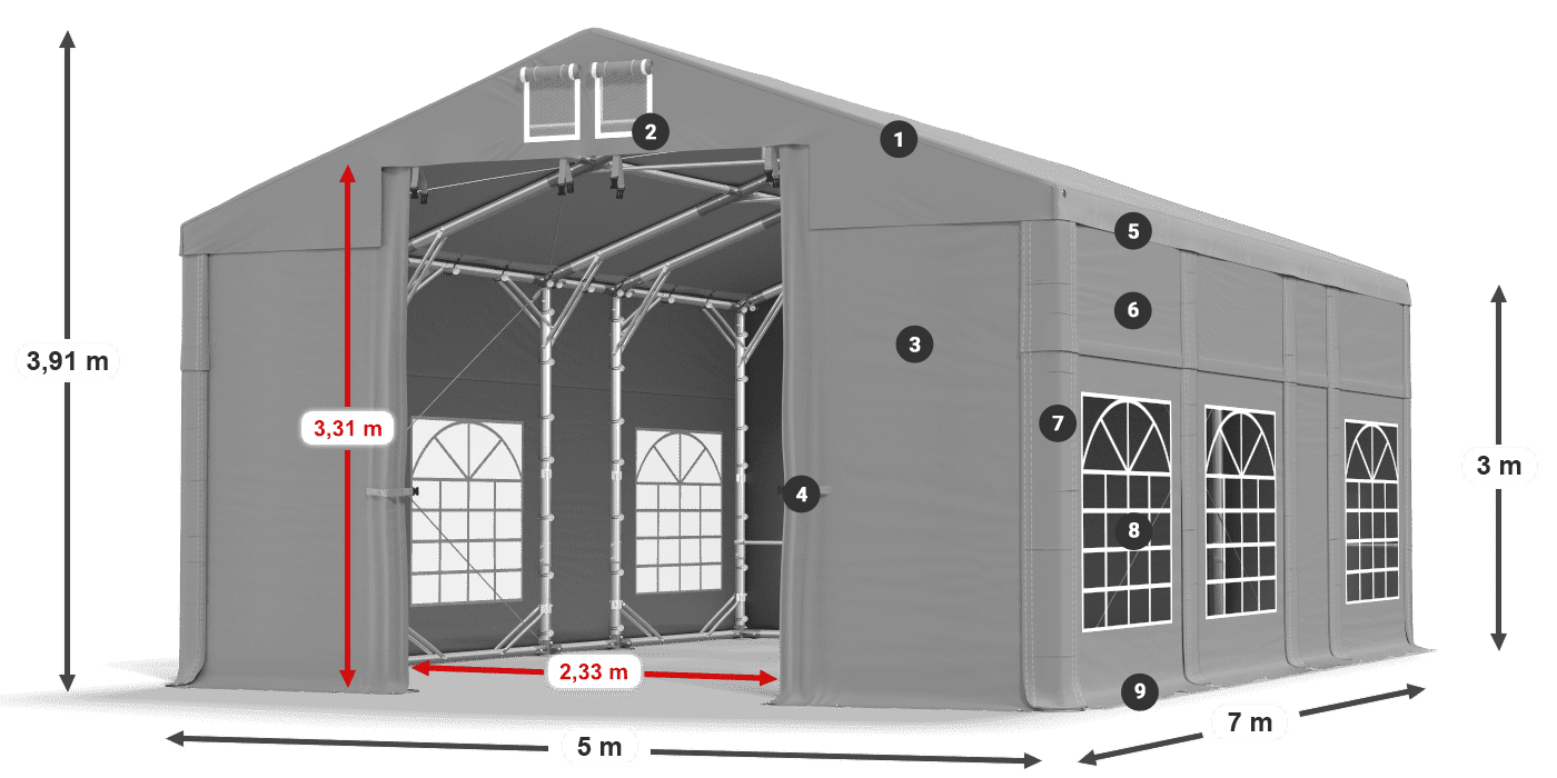 Tető: FR 620 PVC Falak: SD 500 PVC 3 m jelmagyarázat