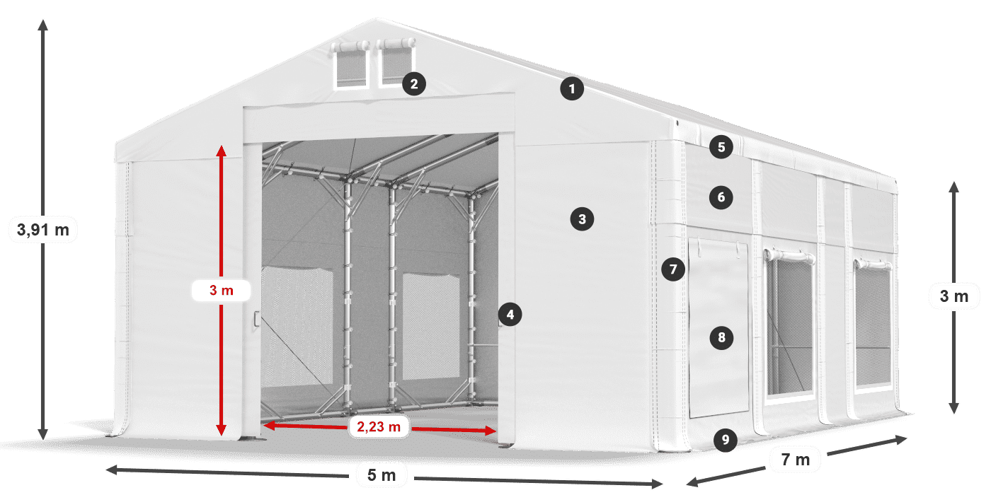 Tető: FR 620 PVC Falak: SD 500 PVC 3 m jelmagyarázat