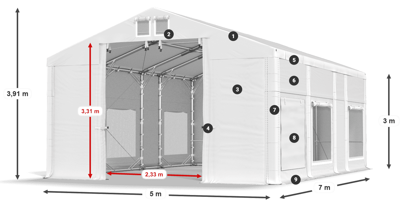 Tető: FR 620 PVC Falak: SD 500 PVC 3 m jelmagyarázat