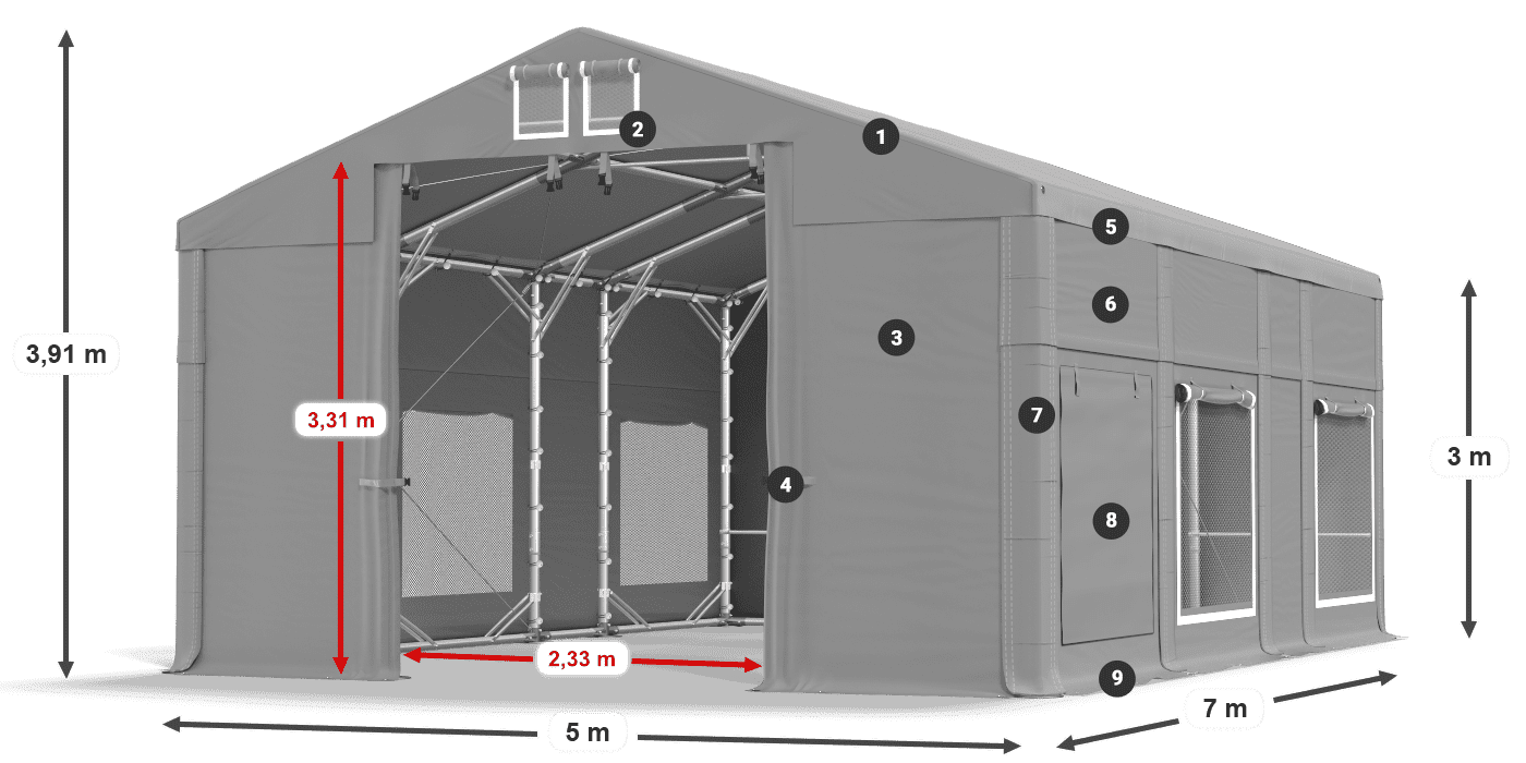 Tető: FR 620 PVC Falak: SD 500 PVC 3 m jelmagyarázat