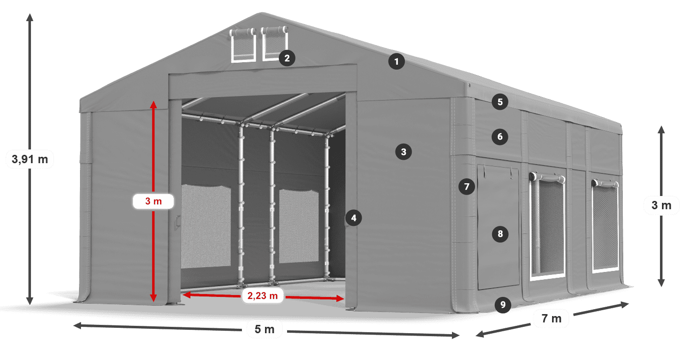 Tető: FR 620 PVC Falak: SD 500 PVC 3 m jelmagyarázat