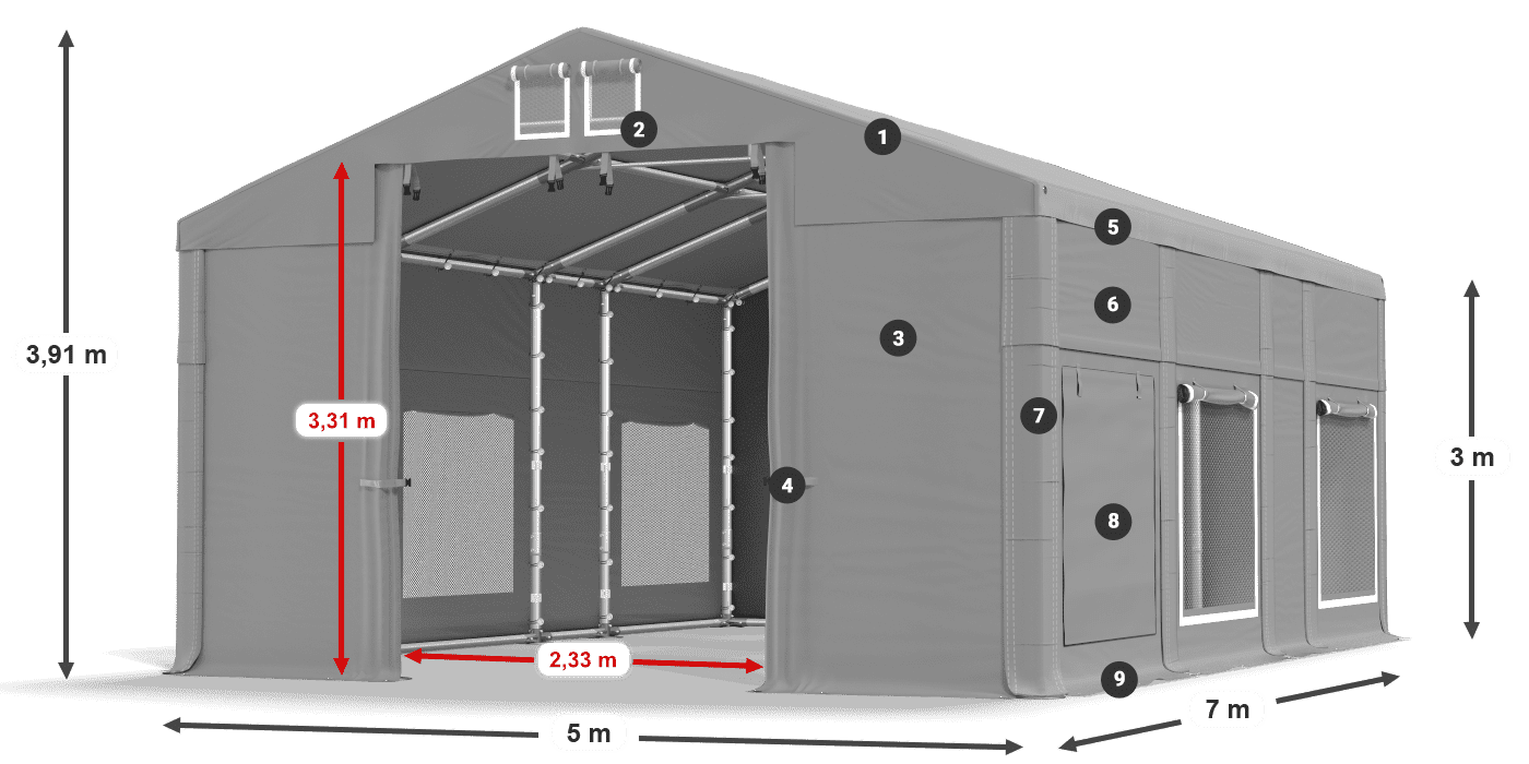 Tető: FR 620 PVC Falak: SD 500 PVC 3 m jelmagyarázat