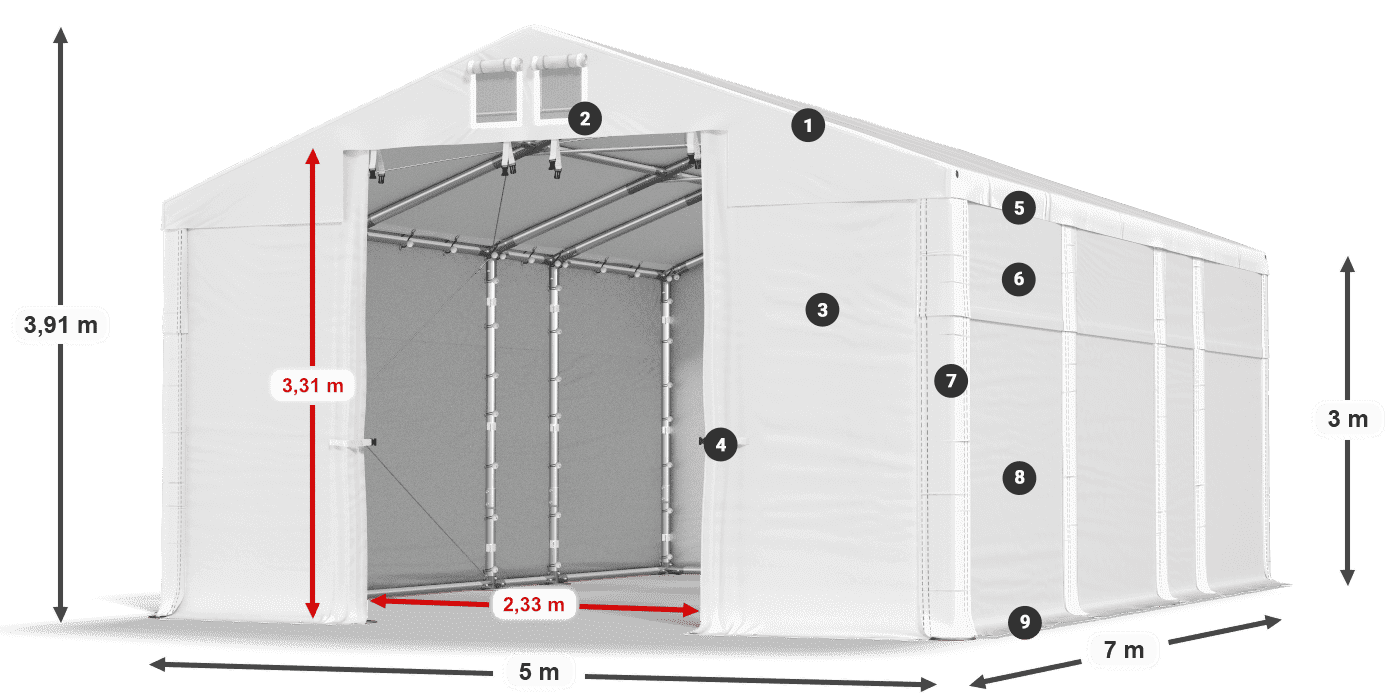 Tető: FR 620 PVC Falak: SD 500 PVC 3 m jelmagyarázat