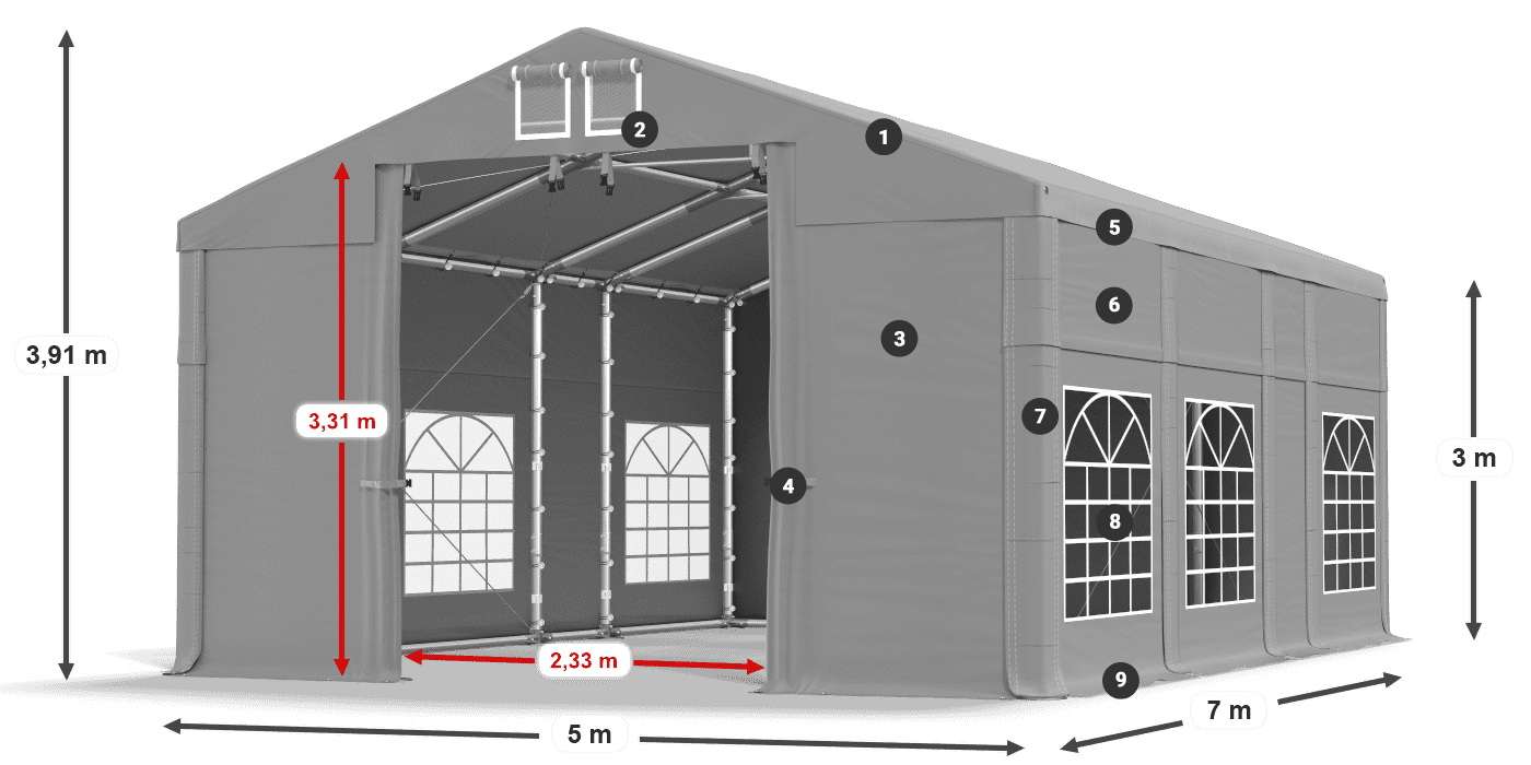 Tető: FR 620 PVC Falak: SD 500 PVC 3 m jelmagyarázat
