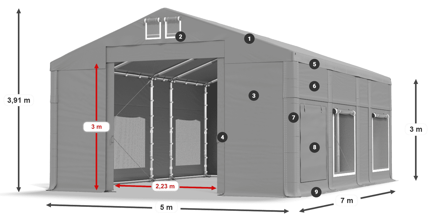 Tető: FR 620 PVC Falak: SD 500 PVC 3 m jelmagyarázat