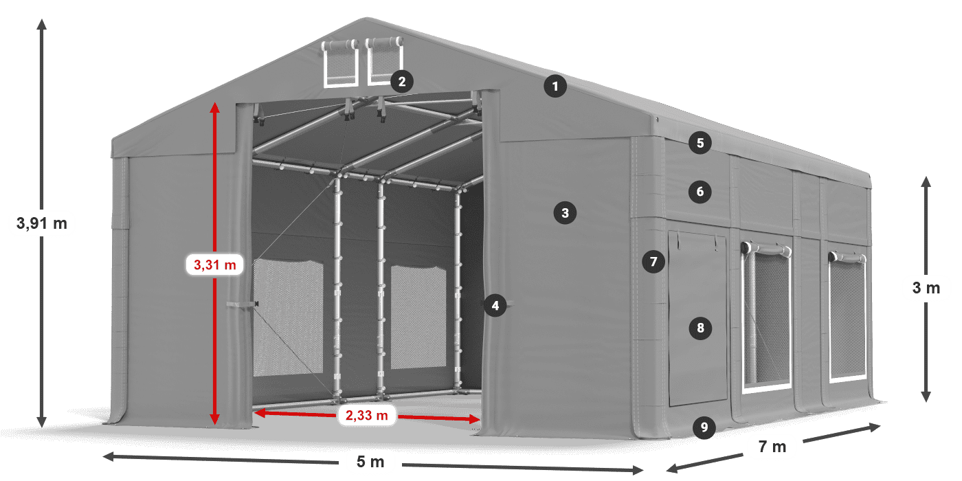 Tető: FR 620 PVC Falak: SD 500 PVC 3 m jelmagyarázat