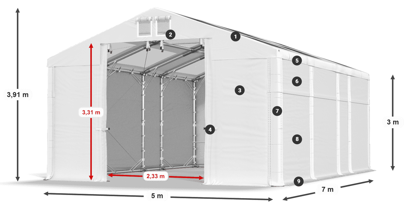 Tető: MS T 580 PVC Falak: FR 620 PVC 3 m jelmagyarázat
