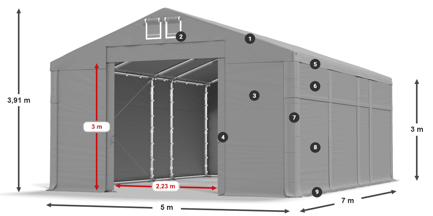 Tető: MS 580 PVC Falak: FR 620 PVC  3 m jelmagyarázat