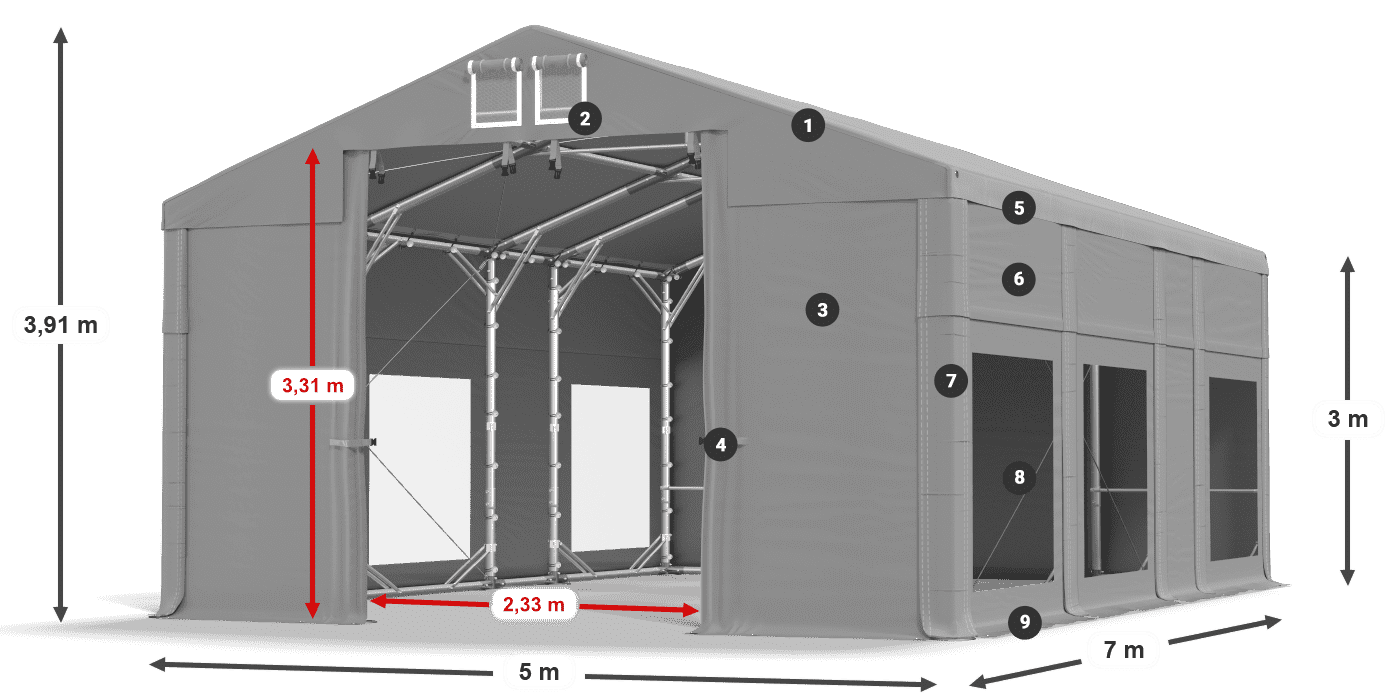 Tető: MS 580 PVC Falak: MS 580 PVC 3 m jelmagyarázat
