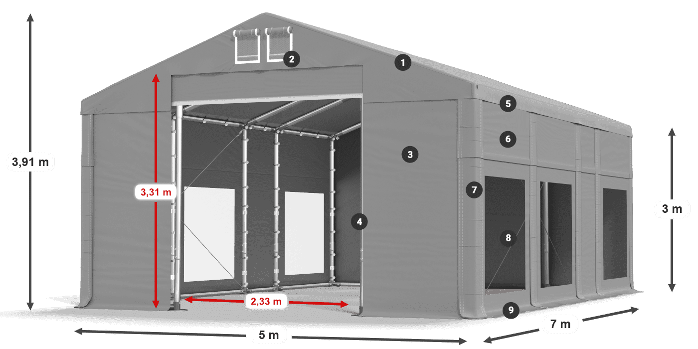 Tető: MS 580 PVC Falak: MS 580 PVC 3 m jelmagyarázat