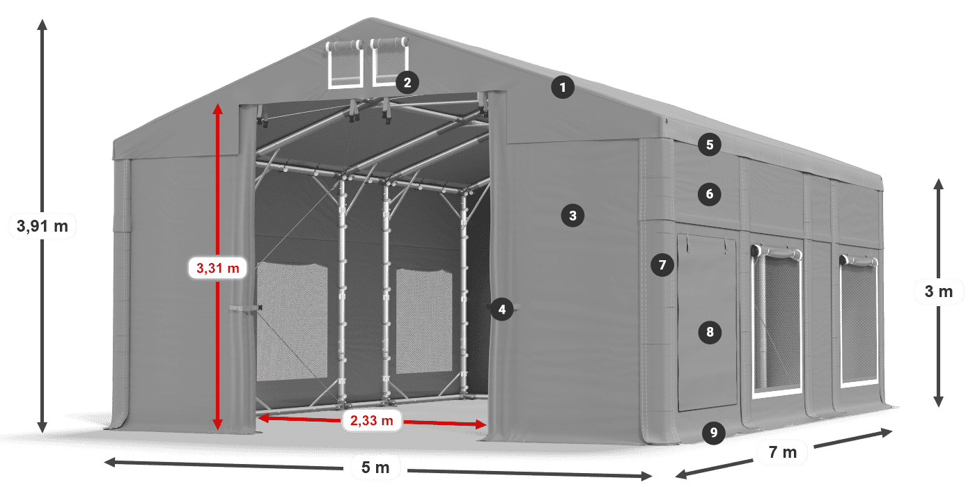 Tető: MS 580 PVC Falak: SD M 500 PVC 3 m jelmagyarázat