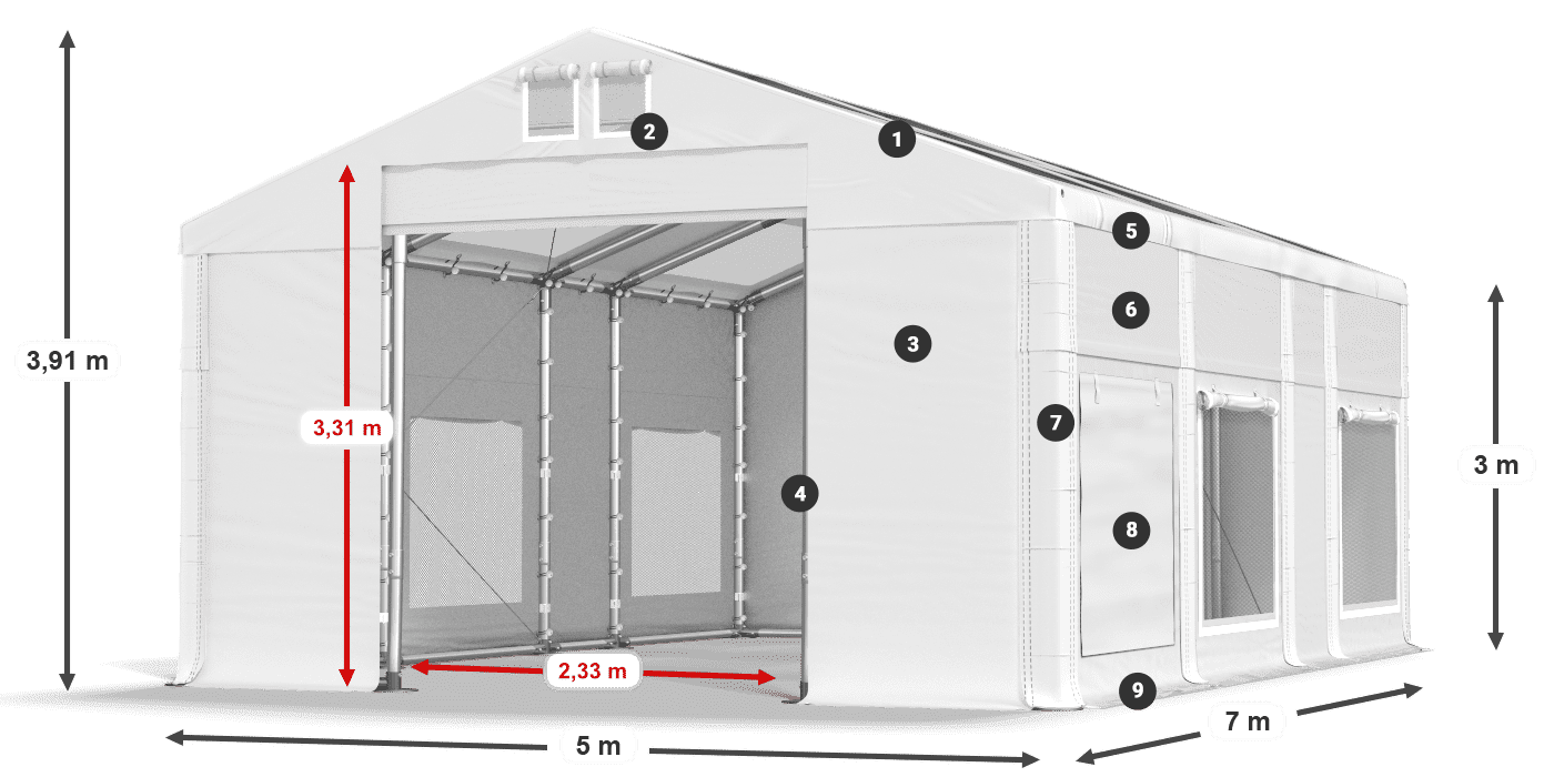 Tető: MS T 580 PVC Falak: SD M 500 PVC 3 m jelmagyarázat
