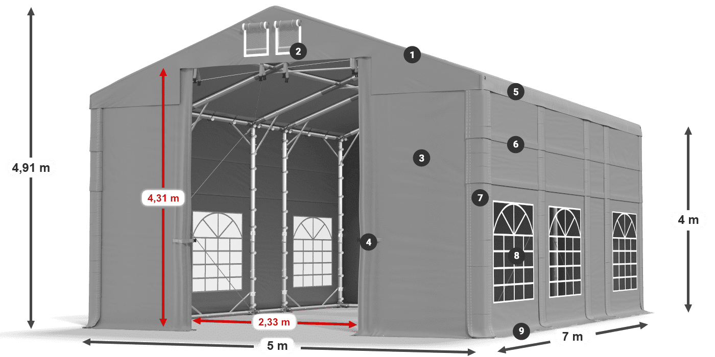 Tető: FR 620 PVC Falak: SD 500 PVC 4 m jelmagyarázat