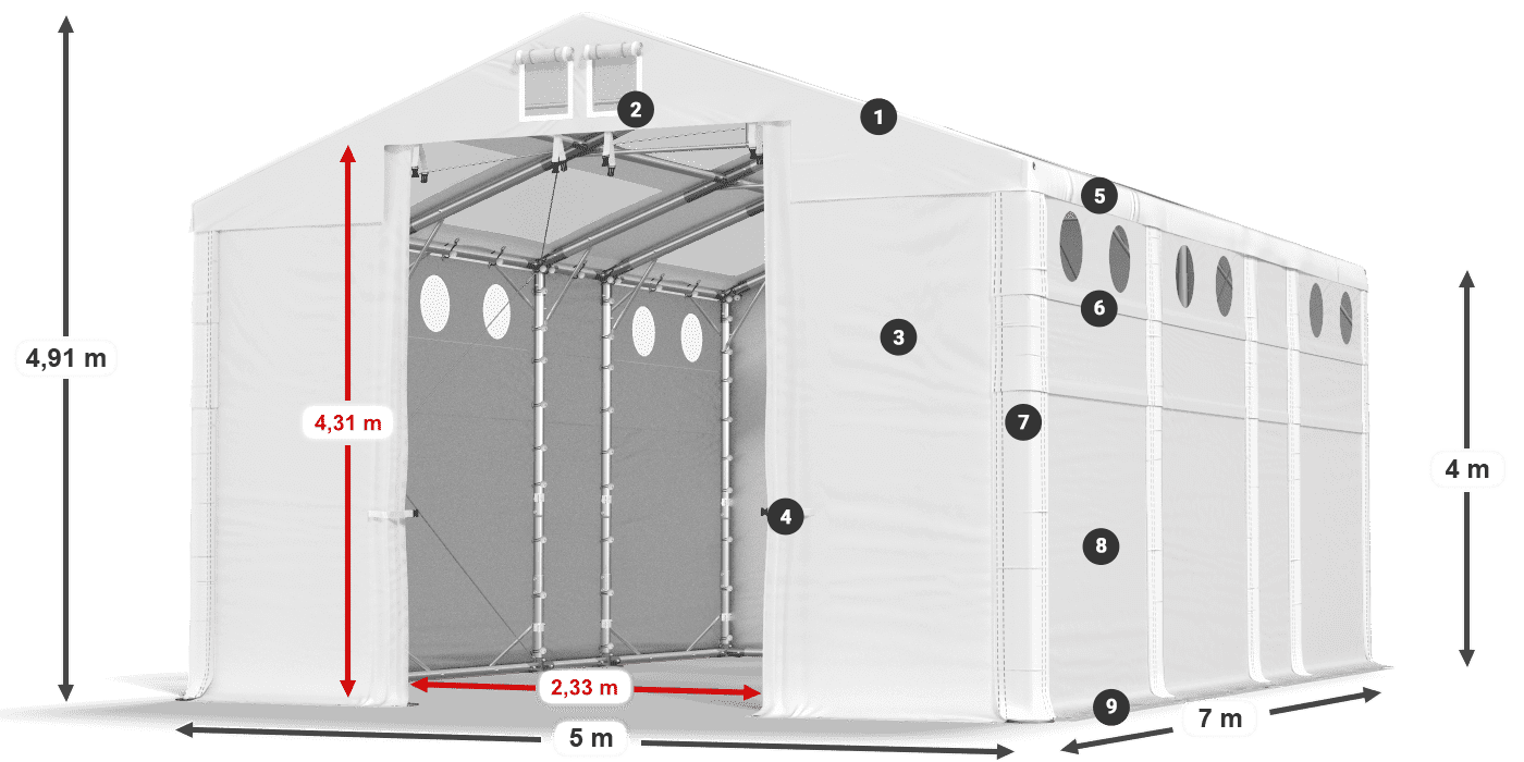 Tető: MS T 580 PVC Falak: FR O 620 PVC 4 m jelmagyarázat