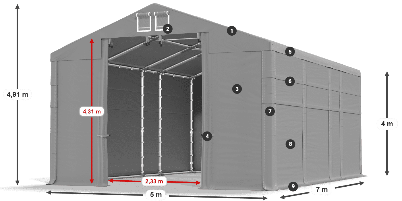 Tető: MS 580 PVC Falak: FR 620 PVC 4 m jelmagyarázat