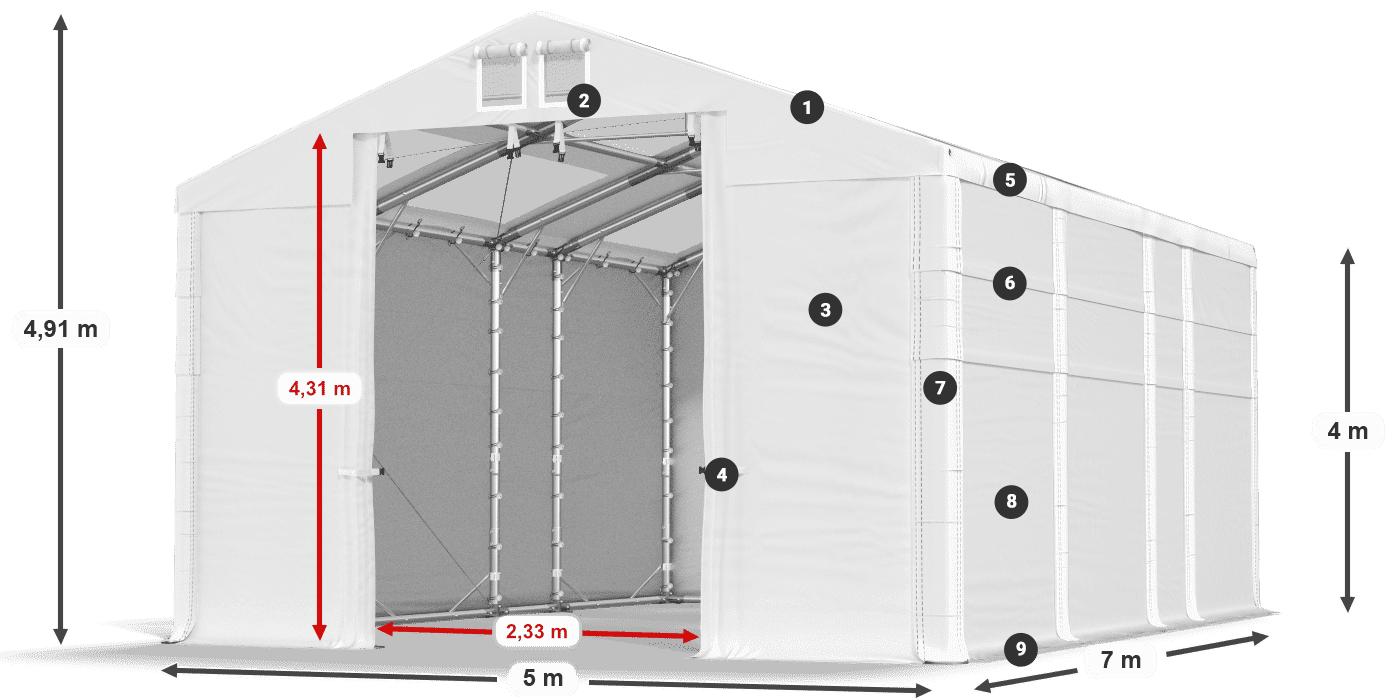 Tető: MS T 580 PVC Falak: SD 500 PVC 4 m jelmagyarázat