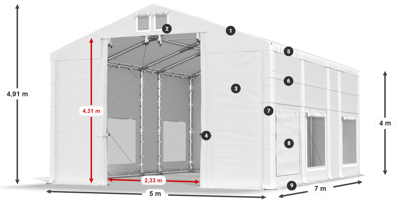Tető: MS 580 PVC Falak: SD M 500 PVC 4 m jelmagyarázat