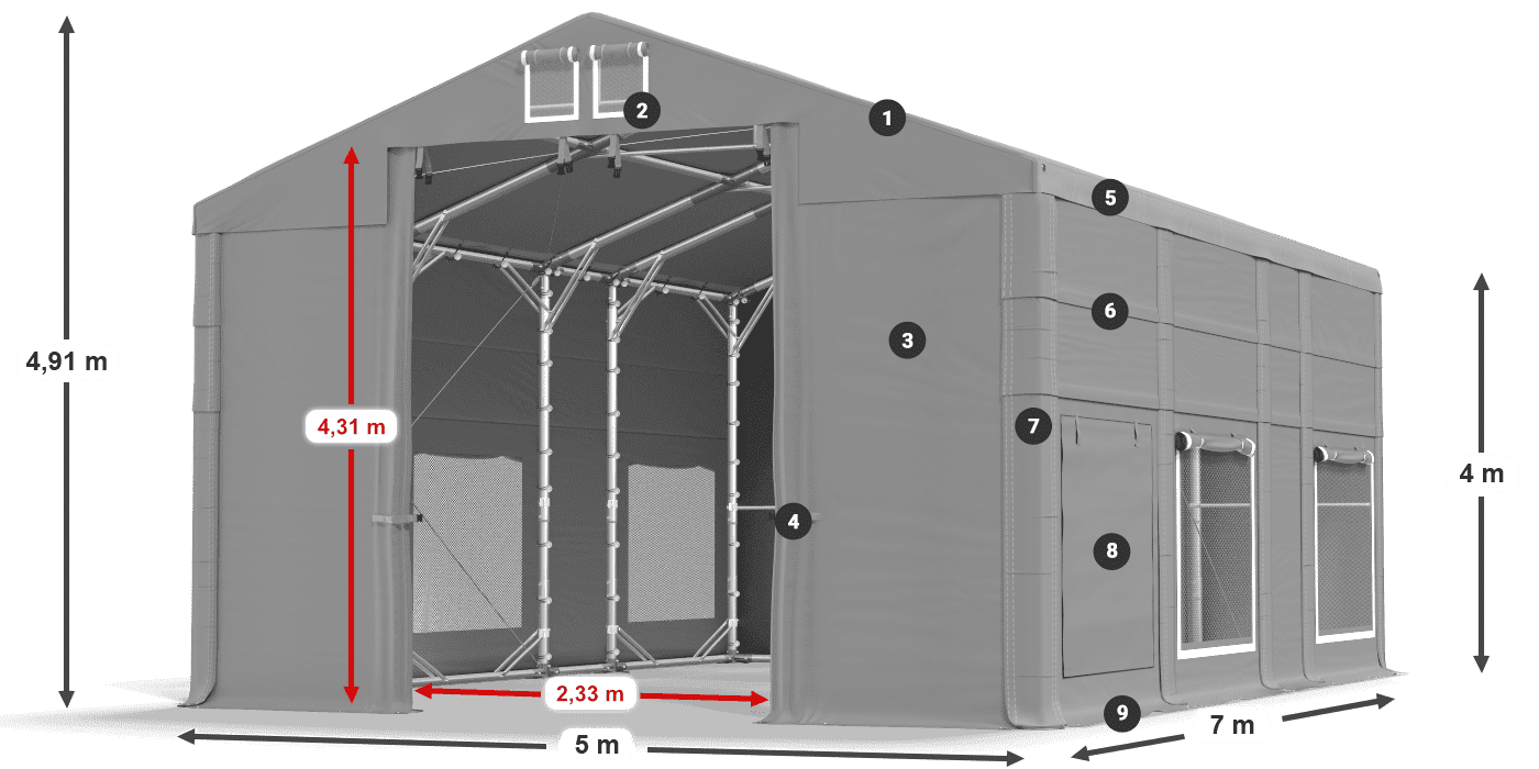 Tető: MS 580 PVC Falak: SD M 500 PVC 4 m jelmagyarázat