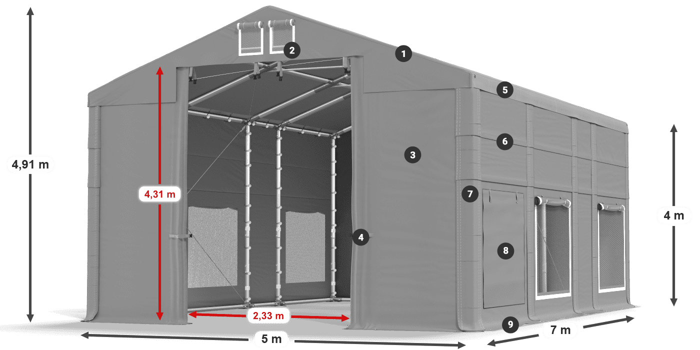 Tető: MS 580 PVC Falak: SD M 500 PVC 4 m jelmagyarázat