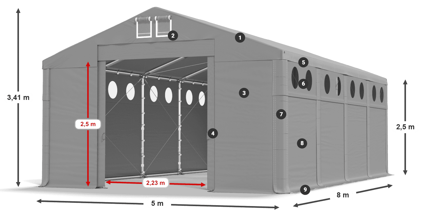 Tető: MS 580 PVC Falak: SD O 500 PVC 2,5 m jelmagyarázat
