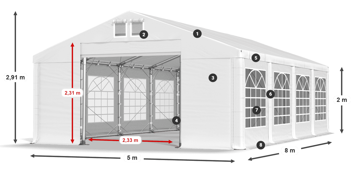 Tető: FR 620 PVC Falak: SD 500 PVC 2 m jelmagyarázat