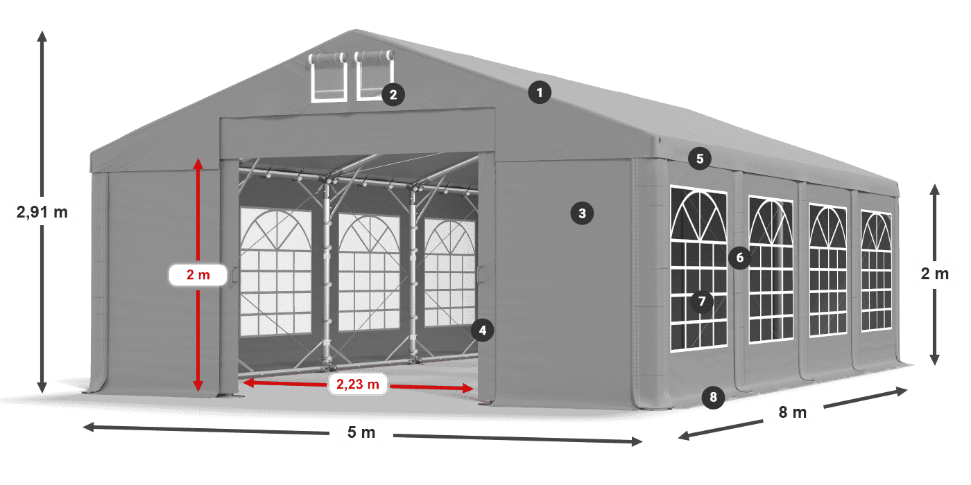 Tető: FR 620 PVC Falak: SD 500 PVC 2 m jelmagyarázat