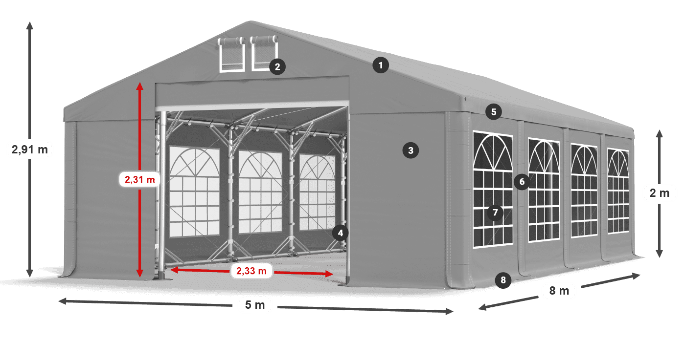 Tető: FR 620 PVC Falak: SD 500 PVC 2 m jelmagyarázat