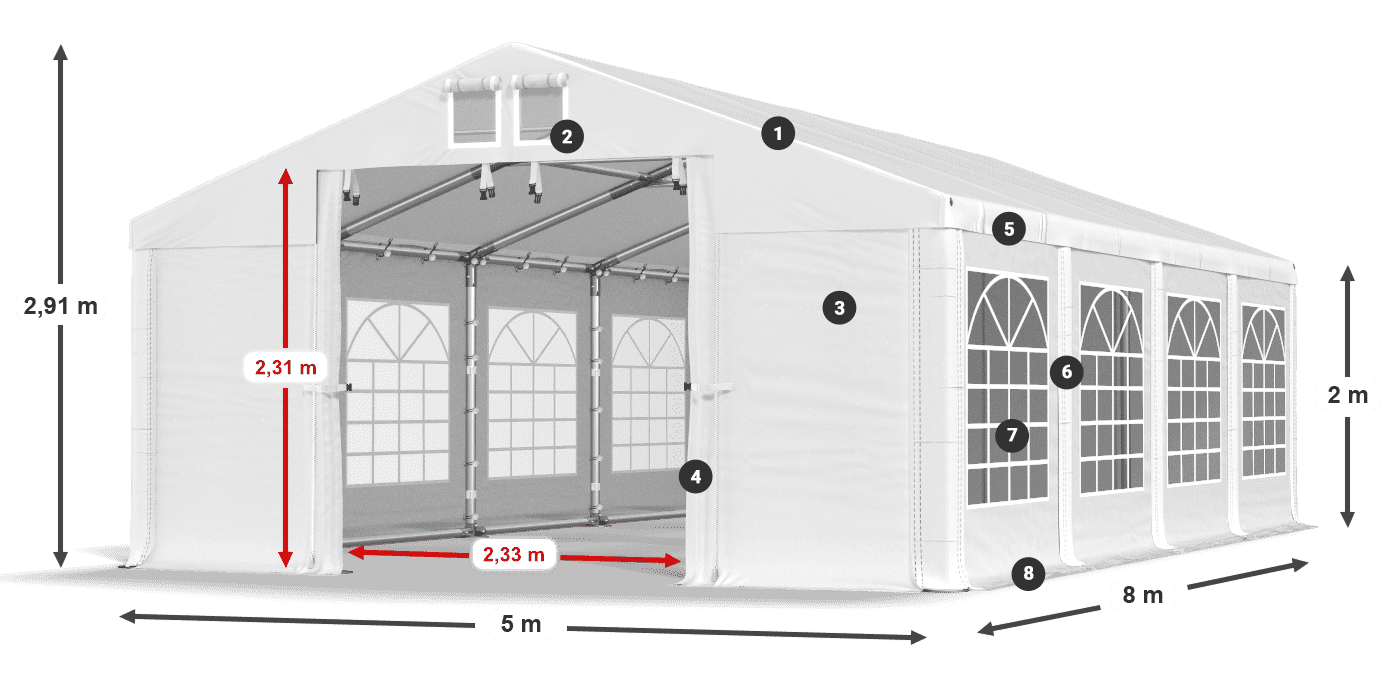 Tető: FR 620 PVC Falak: SD 500 PVC 2 m jelmagyarázat