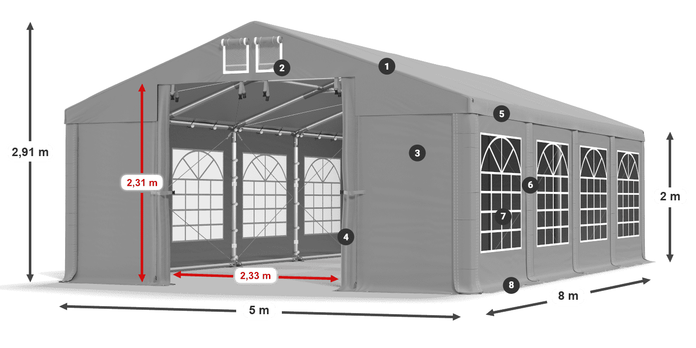 Tető: FR 620 PVC Falak: SD 500 PVC 2 m jelmagyarázat