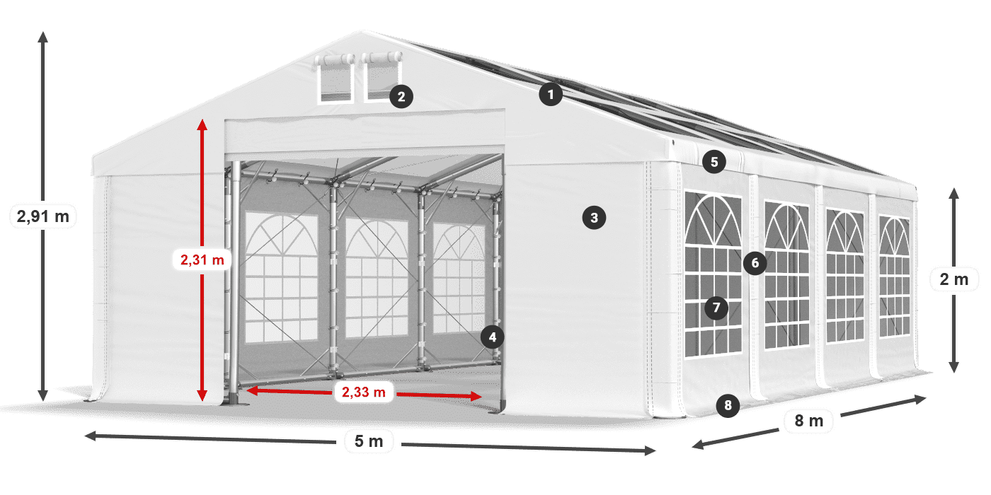 Tető: MS T 580 PVC Falak: FR 620 PVC 2 m jelmagyarázat