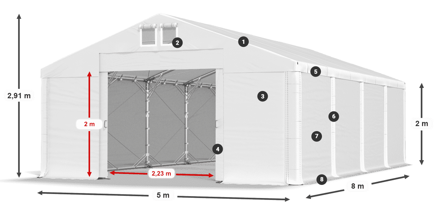 Tető: MS 580 PVC Falak: FR M 620 PVC 2 m jelmagyarázat