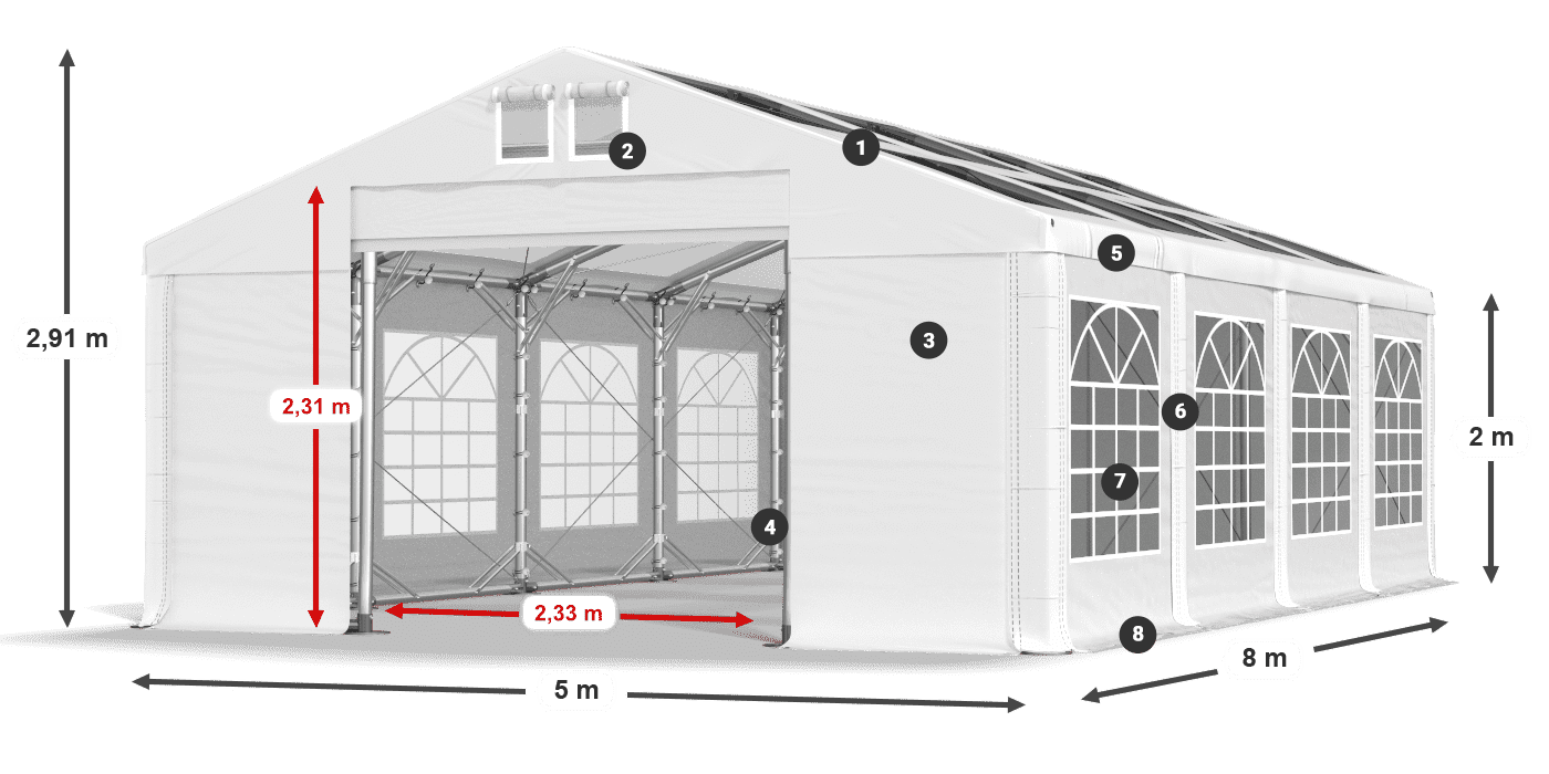 Tető: MS T 580 PVC Falak: FR 620 PVC 2 m jelmagyarázat