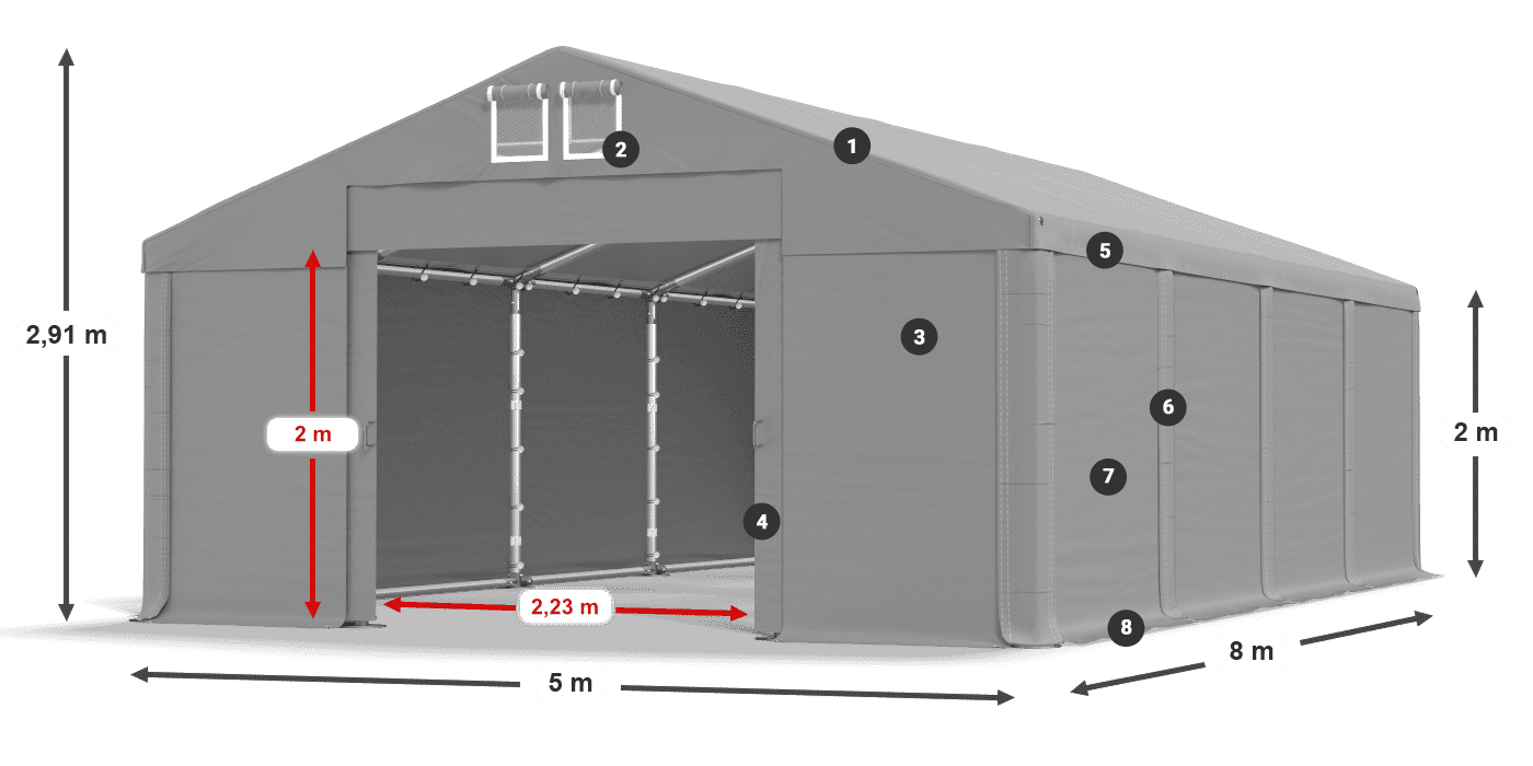 Tető: MS 580 PVC Falak: FR M 620 PVC 2 m jelmagyarázat