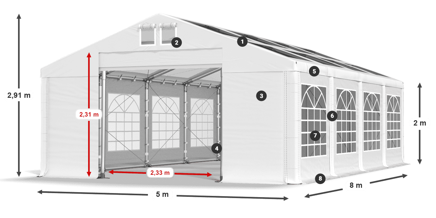 Tető: MS T 580 PVC Falak: FR 620 PVC 2 m jelmagyarázat