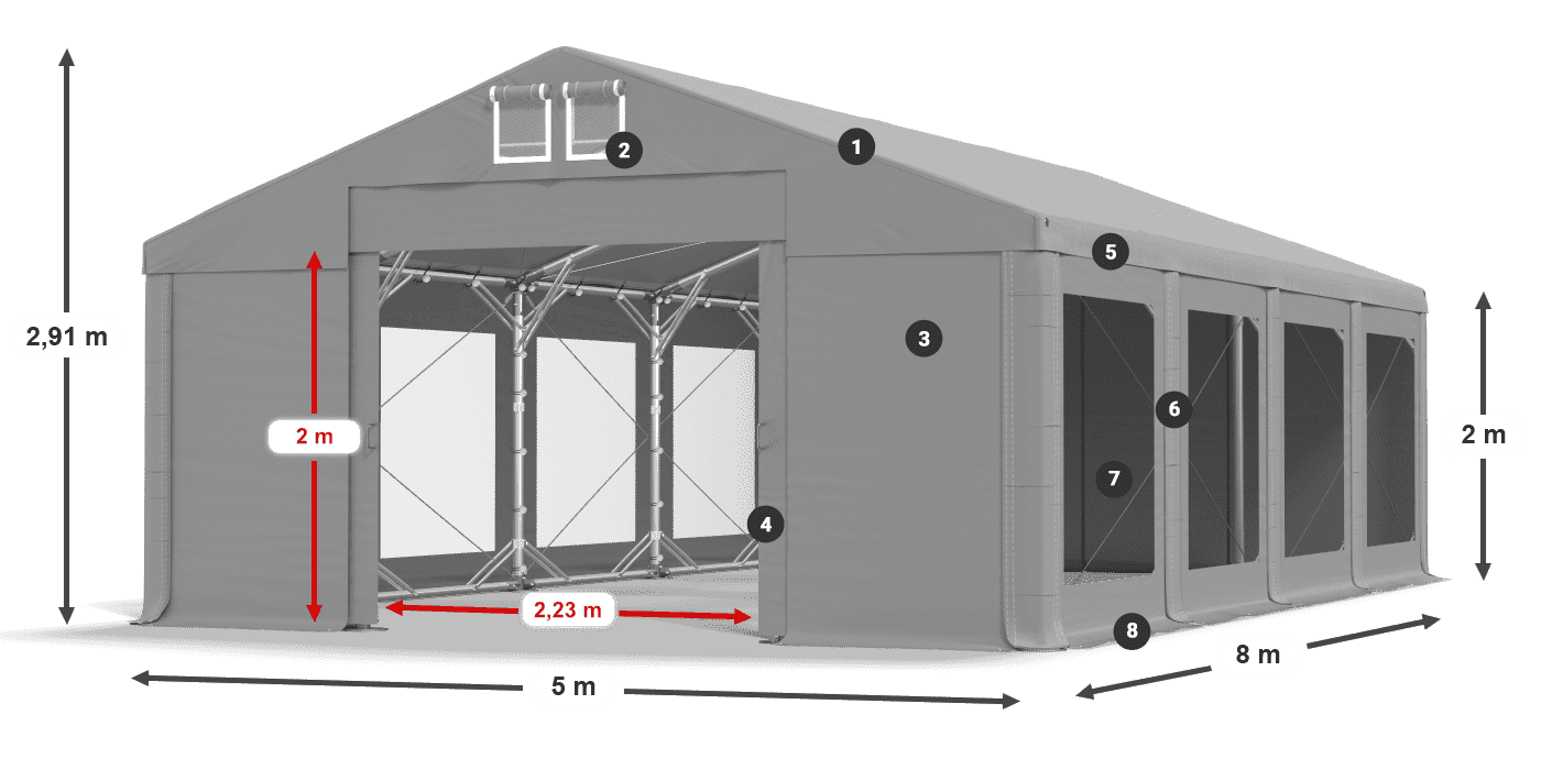 Tető: MS 580 PVC Falak: MS 580 PVC 2 m jelmagyarázat