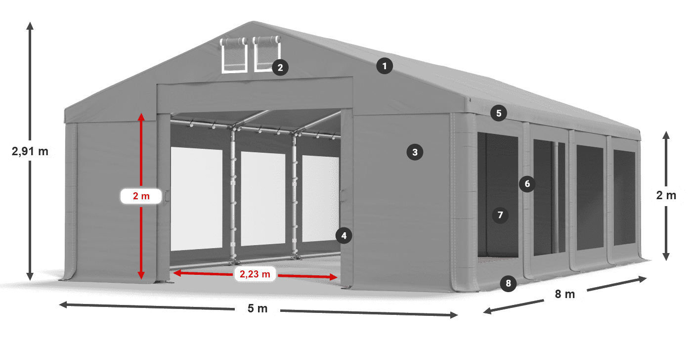 Tető: MS 580 PVC Falak: MS 580 PVC 2 m jelmagyarázat