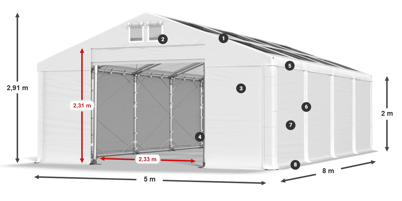 Tető: MS T 580 PVC Falak: SD 500 PVC 2 m jelmagyarázat