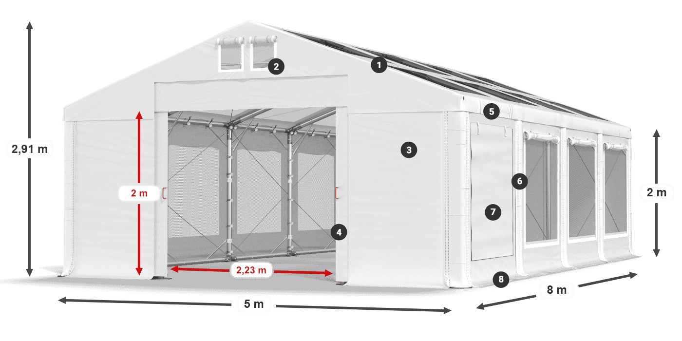 Tető: MS T 580 PVC Falak: SDM 500 PVC 2 m jelmagyarázat