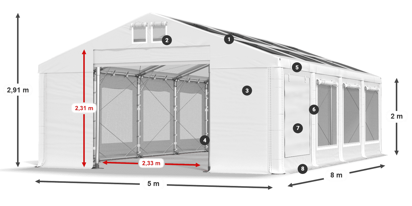 Tető: MS T 580 PVC Falak: SDM 500 PVC 2 m jelmagyarázat