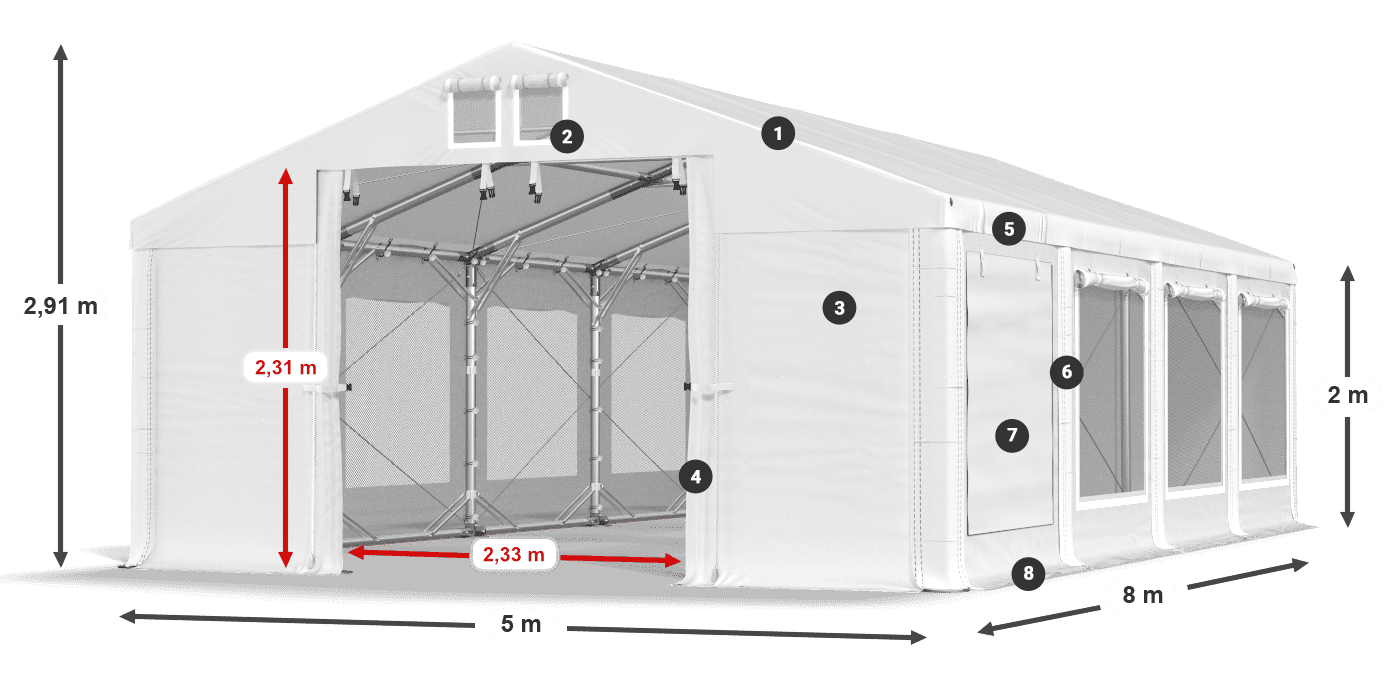 Tető: MS 580 PVC Falak: SD M 500 PVC 2 m jelmagyarázat